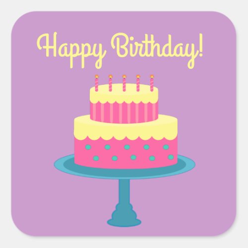 Happy Birthday Sticker with Cake