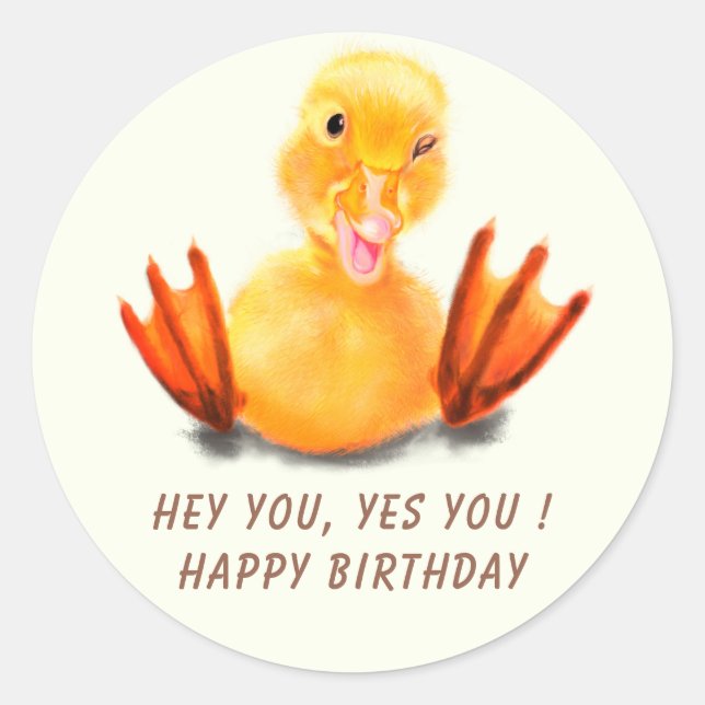 Happy Birthday Sticker with Playful  Duck - Funny (Front)