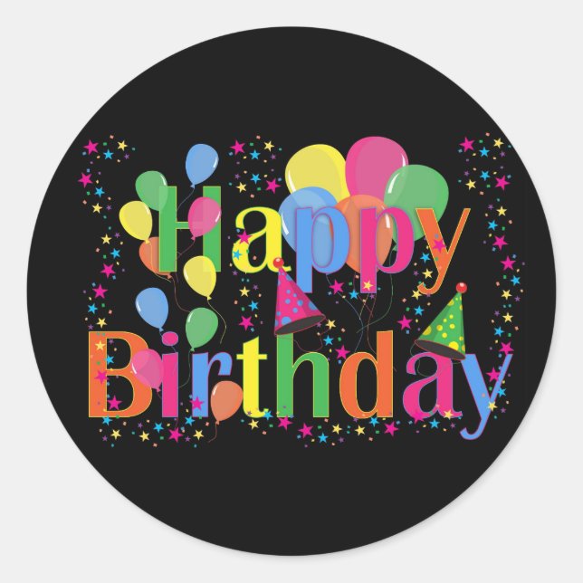 Happy Birthday Stickers Colorful Balloons (Front)