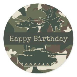 Happy Birthday Stickers - Military Camouflage