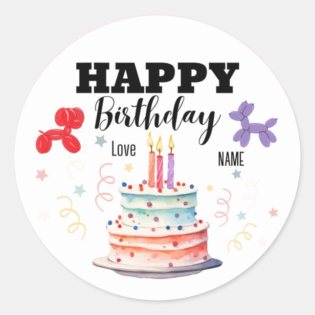Happy Birthday Stickers, Round Shape Classic Round Sticker (Front)