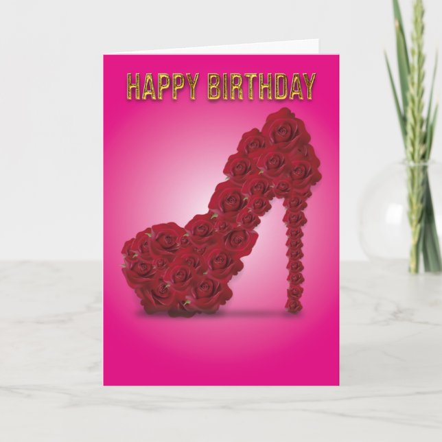 Happy Birthday Stiletto Red Roses Basic Card (Front)