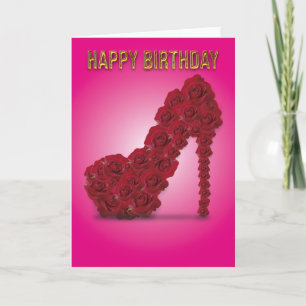 Happy Birthday Stiletto Red Roses Basic Card