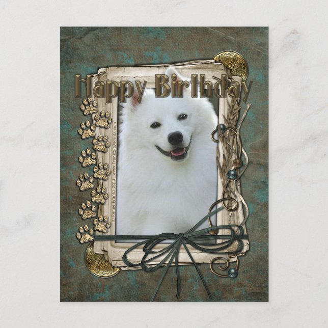 Happy Birthday - Stone Paws - American Eskimo Postcard (Front)