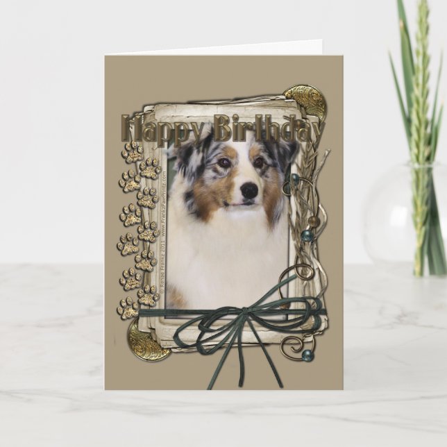 Happy Birthday - Stone Paws - Australian Shepherd Card (Front)