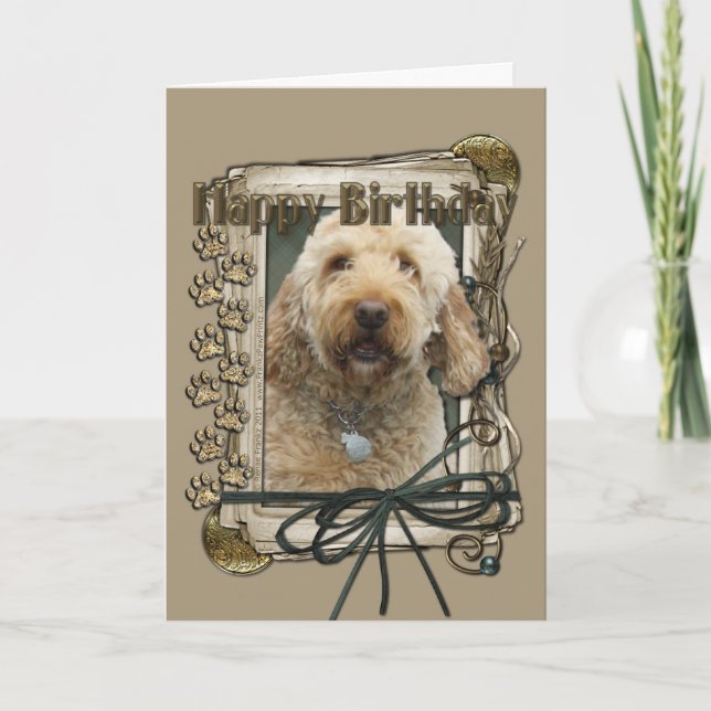 Happy Birthday - Stone Paws - GoldenDoodle Card (Front)