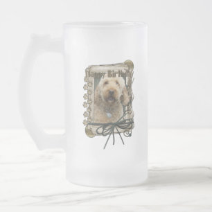 Happy Birthday - Stone Paws - GoldenDoodle Frosted Glass Beer Mug