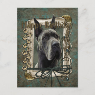 Happy Birthday - Stone Paws - Great Dane - Grey Postcard