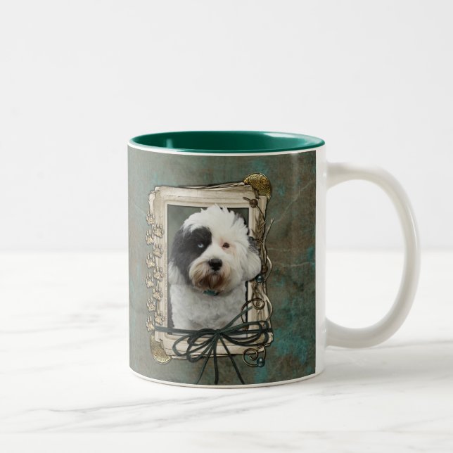Happy Birthday - Stone Paws - Tibetan Terrier Two-Tone Coffee Mug (Right)