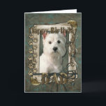 Happy Birthday - Stone Paws - Westie - Dad Card<br><div class="desc">What could say Happy Birthday better than this West Highland Terrier Dog helping you to celebrate! How would you enjoy a day with your friends and their fur-babies? Have a fun day and earn a FREE Gift! Pick a date and an area at your home where I can set up...</div>