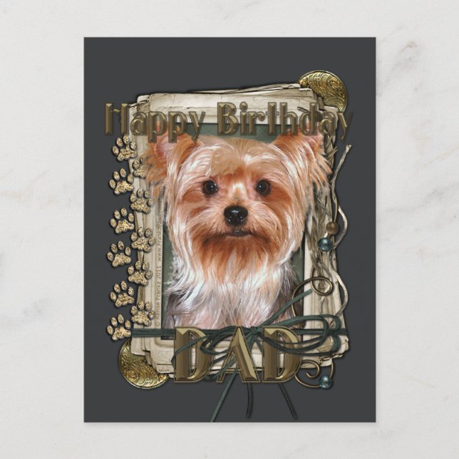 Happy Birthday - Stone Paws - Yorkshire Terrier Postcard (Front)