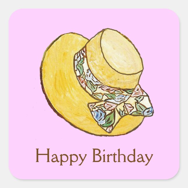 Happy Birthday Straw Hat Sticker (Front)