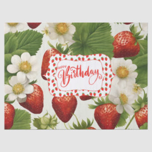 Happy Birthday Strawberries, Leaves and Flowers Tissue Paper