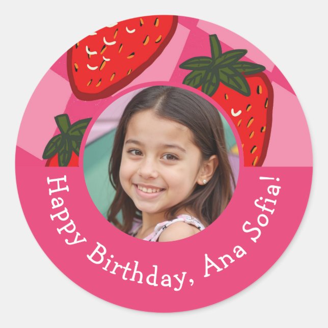 Happy Birthday Strawberry Checkered Custom Sticker (Front)
