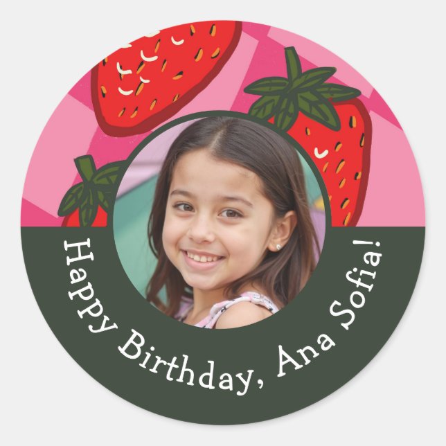 Happy Birthday Strawberry Checkered Custom Sticker (Front)