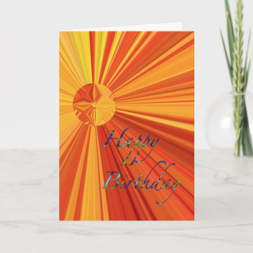 Happy Birthday streaming orange  yellow Sunburst Card