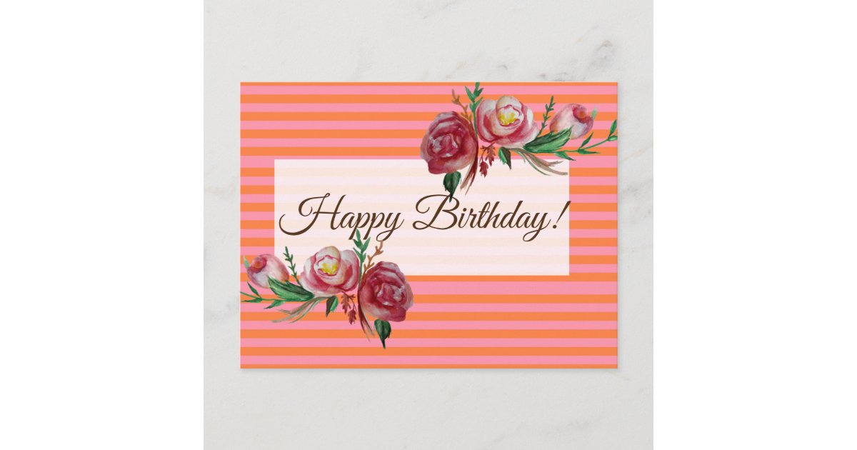 Happy Birthday Stripes Postcard | Zazzle