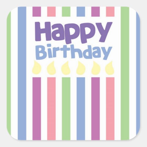 Happy Birthday stripey card Square Sticker