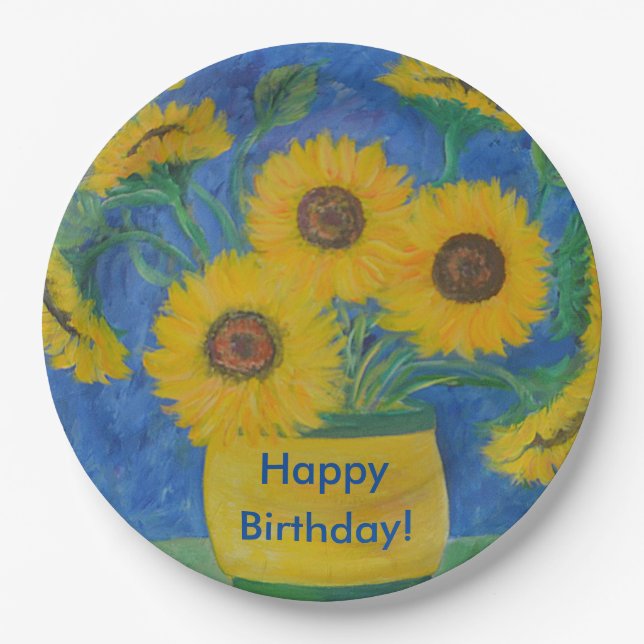 Happy Birthday Stunning Sunflower Paper Plates (Front)