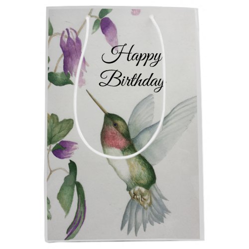 Happy Birthday Stylish Party Hummingbird Medium Gift Bag