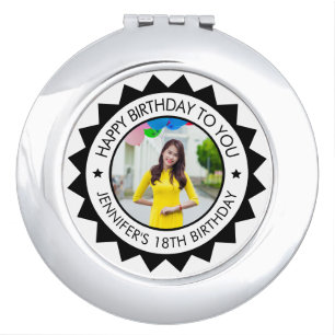 Happy Birthday Stylish Roung Photo Text Design Compact Mirror