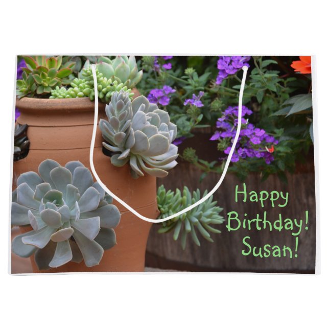 Happy Birthday Succulent Addict Large Gift Bag (Front)