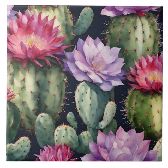 Happy Birthday Succulent Plants, Cactus Flowers  Ceramic Tile (Front)