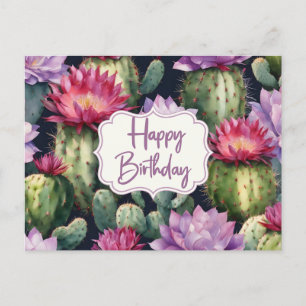 Happy Birthday Succulent Plants, Cactus Flowers  Postcard