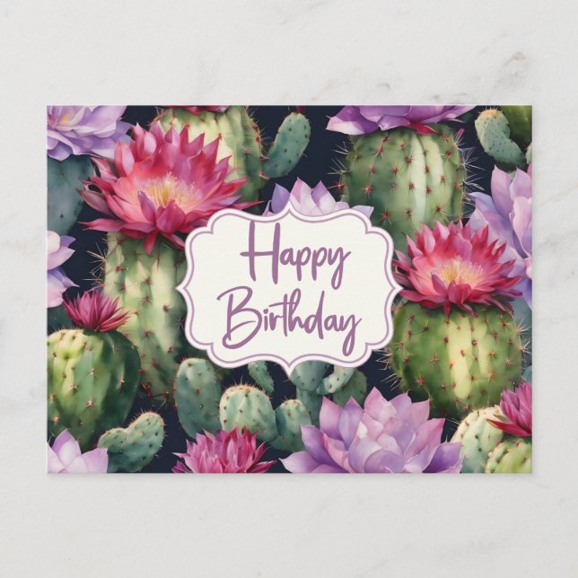Happy Birthday Succulent Plants, Cactus Flowers  Postcard (Front)