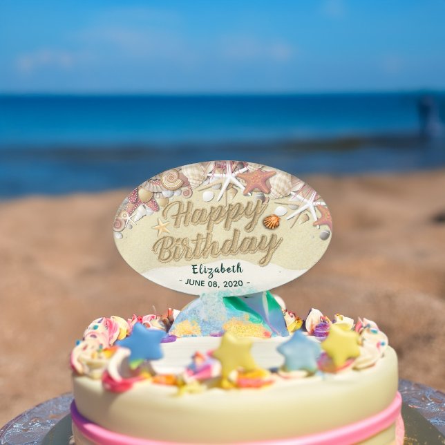 Happy Birthday Summer Beach Starfish Sea shells Cake Topper (Creator Uploaded)