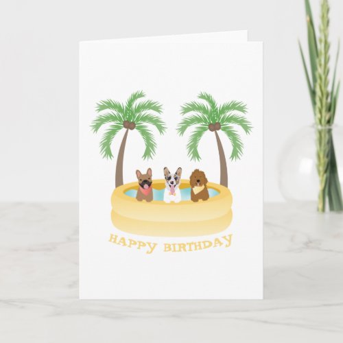 Happy Birthday Summer Dogs Swimming Pool Card