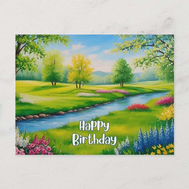 Happy Birthday Summer Landscape, River  Postcard (Front)