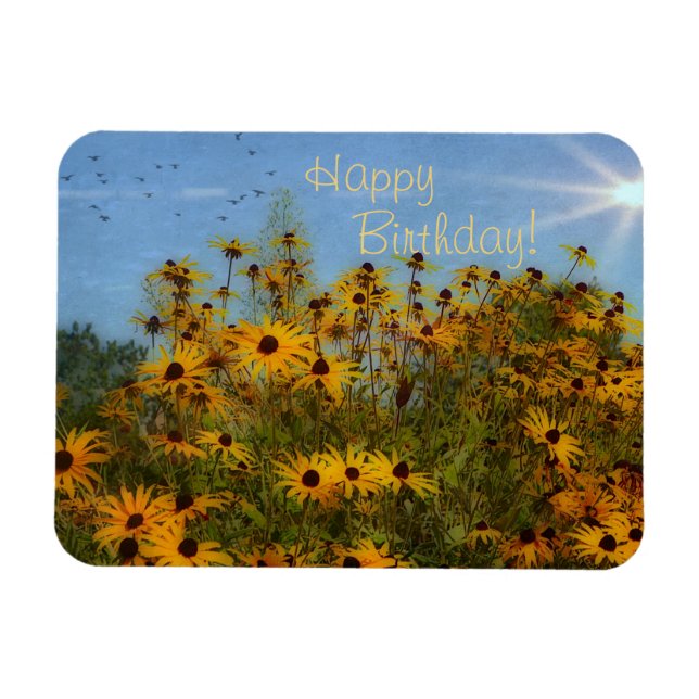 Happy Birthday Summertime Black-Eyed-Susans Magnet (Horizontal)
