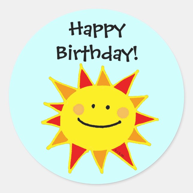 Happy Birthday! (sun) Classic Round Sticker (Front)
