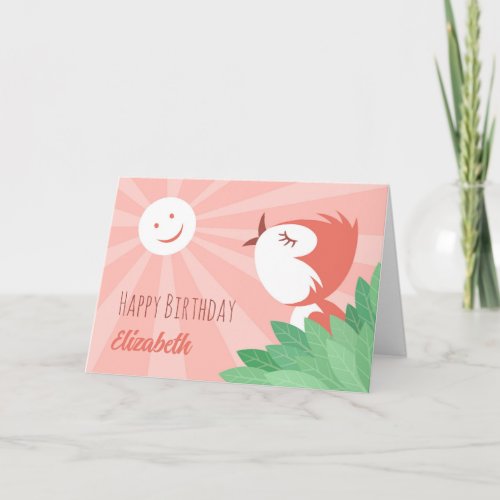 Happy Birthday Sun Cute Cartoon Bird Girl Card