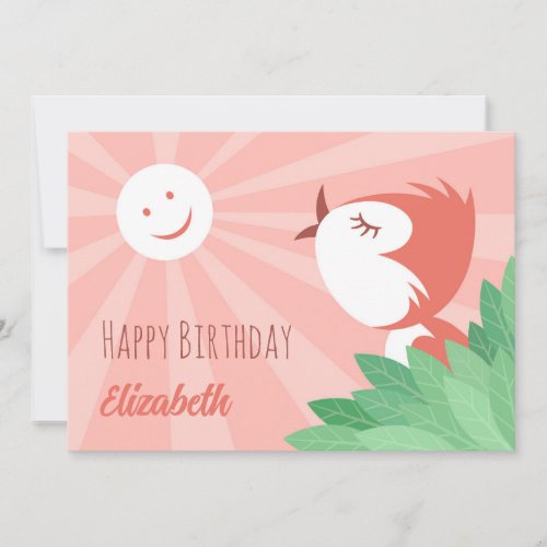 Happy Birthday Sun Cute Cartoon Bird Girl Holiday Card