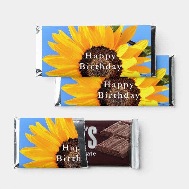 Happy Birthday - Sunflower Against Sun on Blue Sky Hershey Bar Favors (Front)