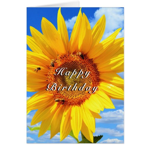 Happy Birthday _ Sunflower and Bees on Blue Sky
