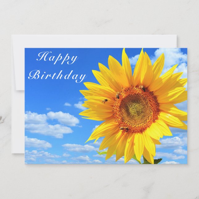 Happy Birthday - Sunflower and Bees on Blue Sky  Card (Front)