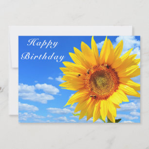 Happy Birthday - Sunflower and Bees on Blue Sky Card