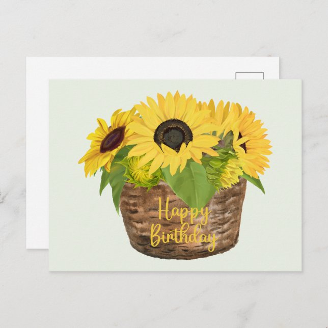 Happy Birthday Sunflower Basket  Postcard (Front/Back)
