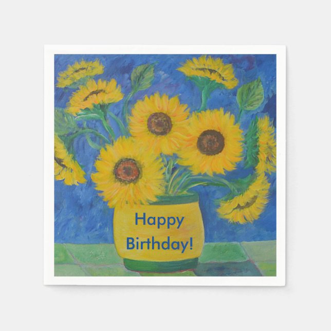 Happy Birthday Sunflower Paper Napkins (Front)