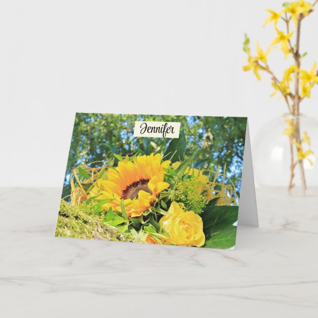 Happy Birthday Sunflower Personalize Name Card (Yellow Flower)