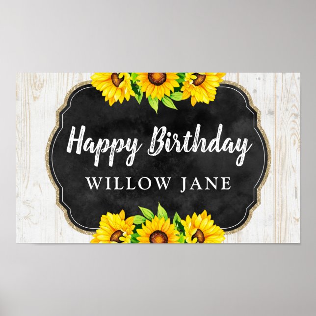Happy Birthday Sunflower & Rustic Wood Party Decor (Front)
