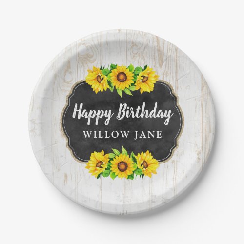 Happy Birthday Sunflower  Rustic Wood Party Decor Paper Plates