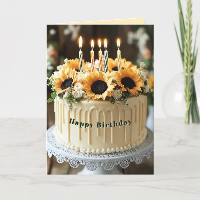 Happy Birthday Sunflowers Candles   Card (Front)