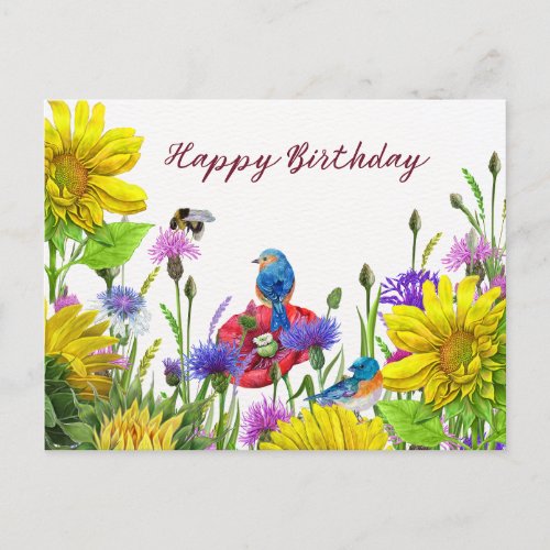 Happy Birthday Sunflowers Wildflowers Nature  Postcard