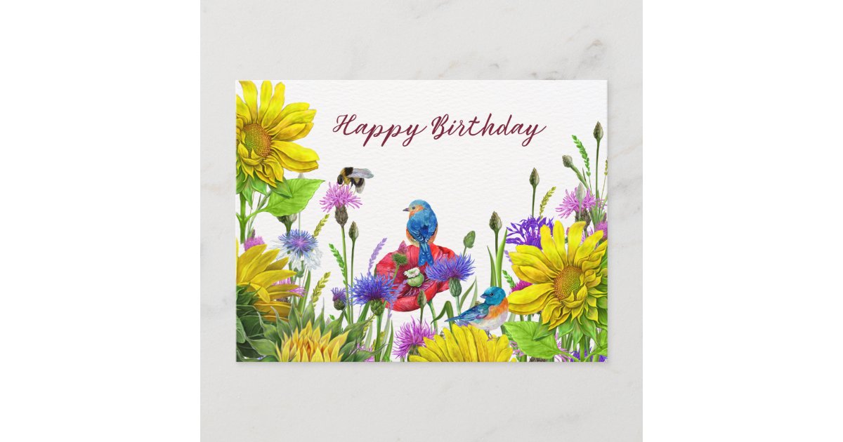 Happy Birthday Sunflowers Wildflowers Nature Postcard Zazzle