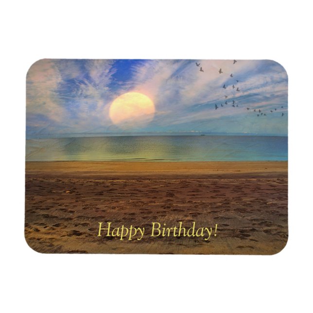 Happy Birthday Sunset Beach Magnet (Horizontal)