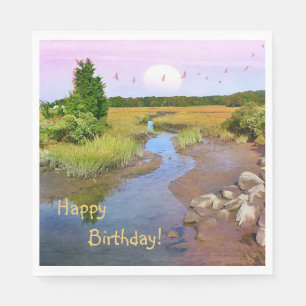 Happy Birthday Sunset Seashore Napkins